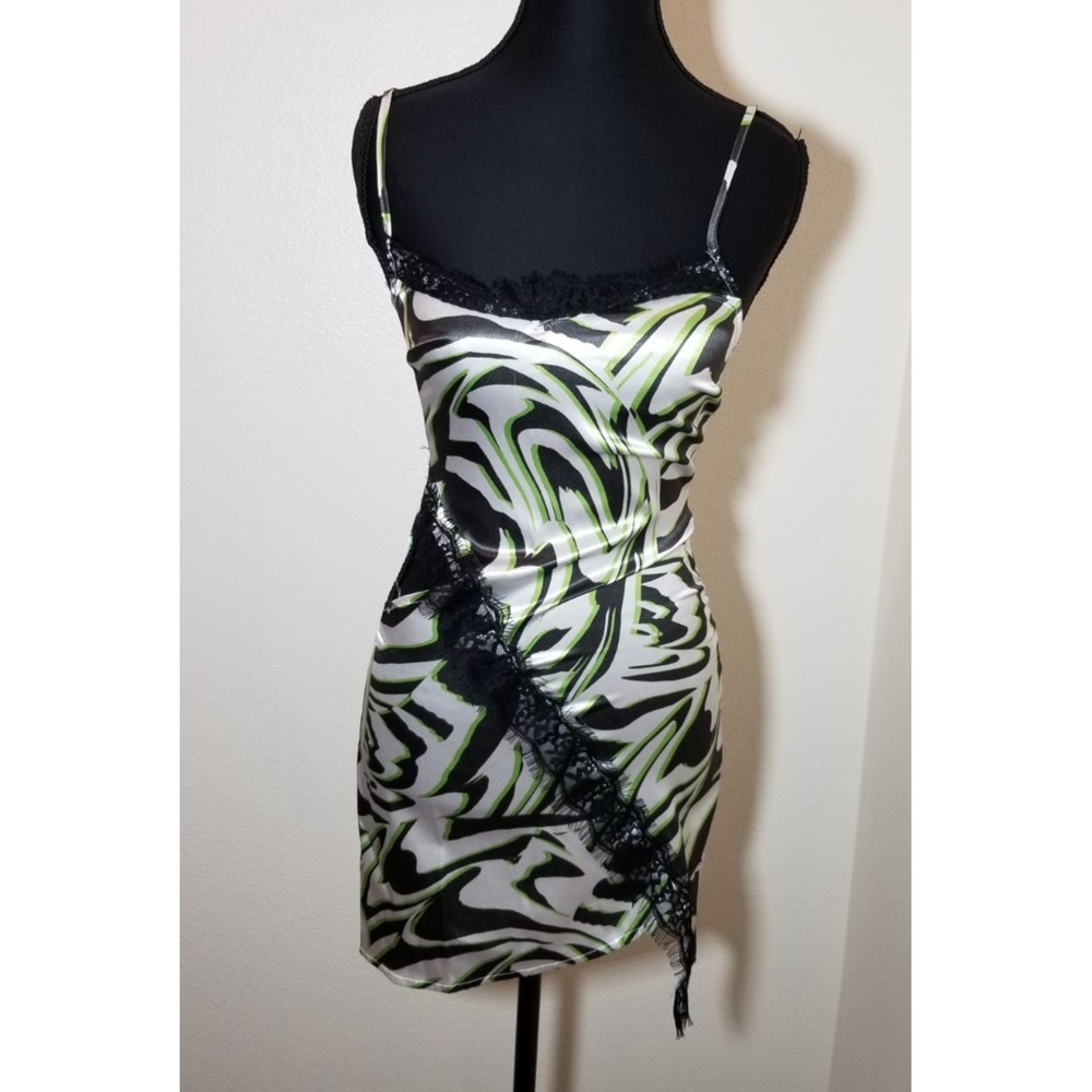 As You Size 0 Satin Slip Dress Lace Trim 90s Minimalist Indie Zebra Retro NWOT